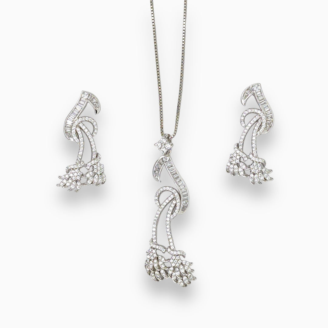 designer silver Pendant and matching earring set - Modern asymmetric designs