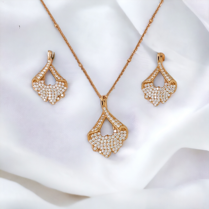 Designer Silver Pendant and matching earring set with Rose Gold plated.