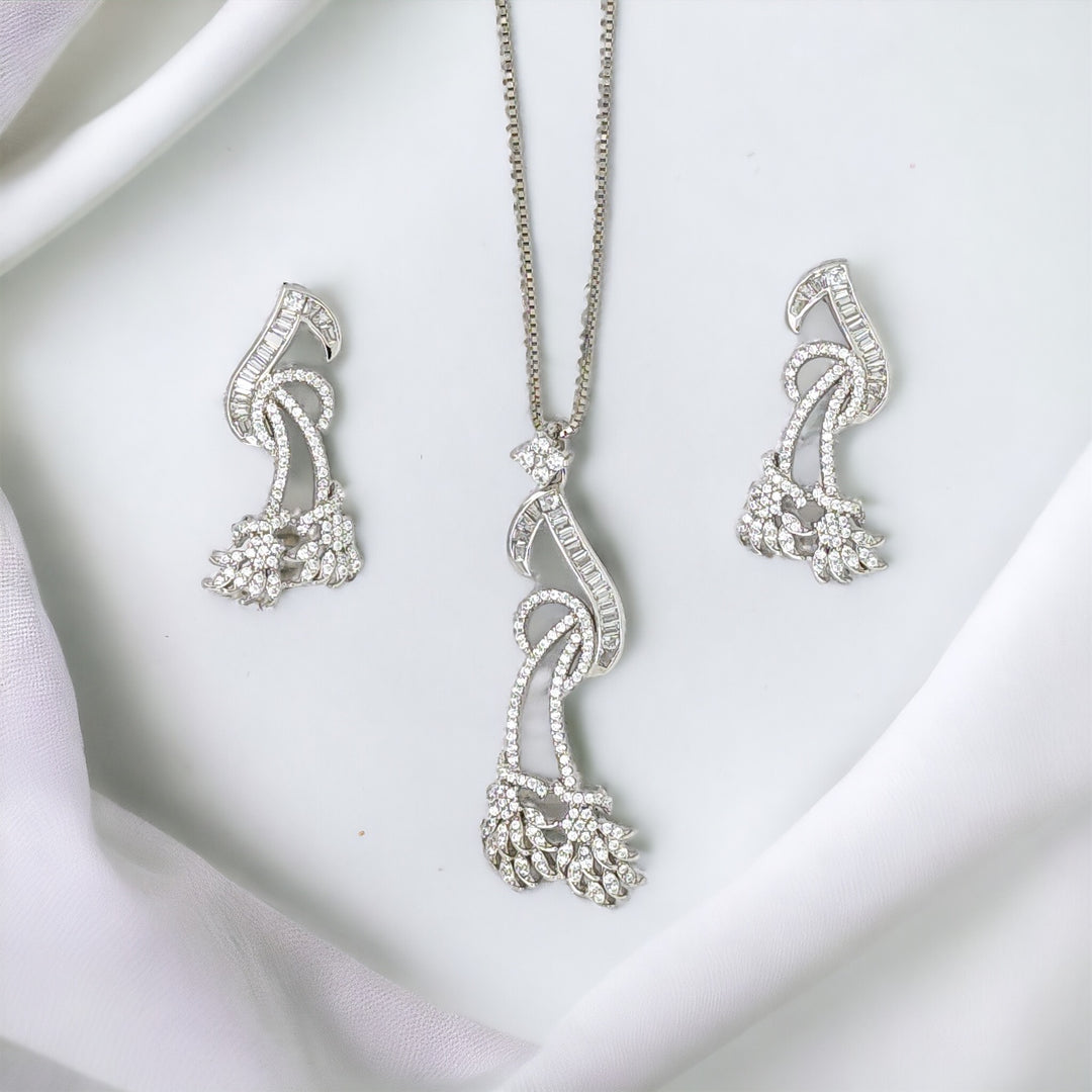 designer silver Pendant and matching earring set - Modern asymmetric designs