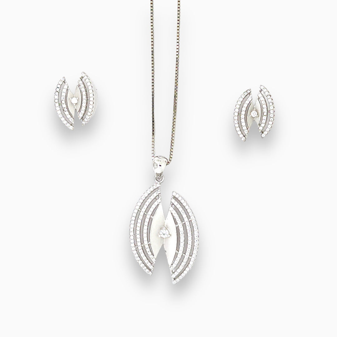 designer silver Pendant and matching earring set with matte finish