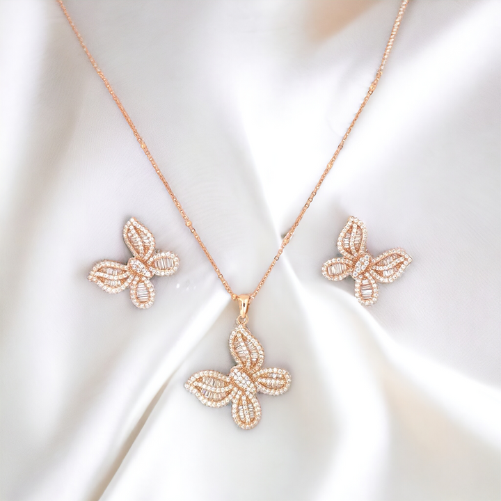 Designer Silver Pendant and matching earring set with Rose Gold plated.