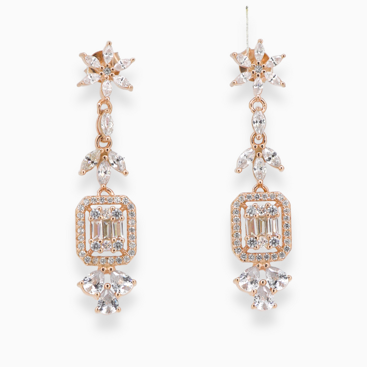 925 silver earrings- Trendy besilver dangle Earrings with rose gold plated for a Glamorous Look