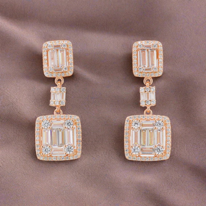 925 silver earrings- Trendy besilver dangle Earrings with rose gold plated for a Glamorous Look