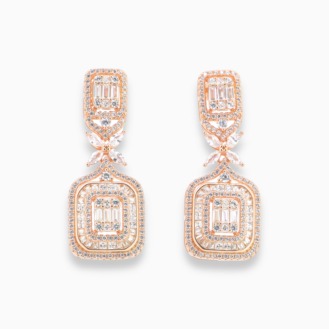 925 silver earrings- Trendy besilver dangle Earrings with rose gold plated for a Glamorous Look