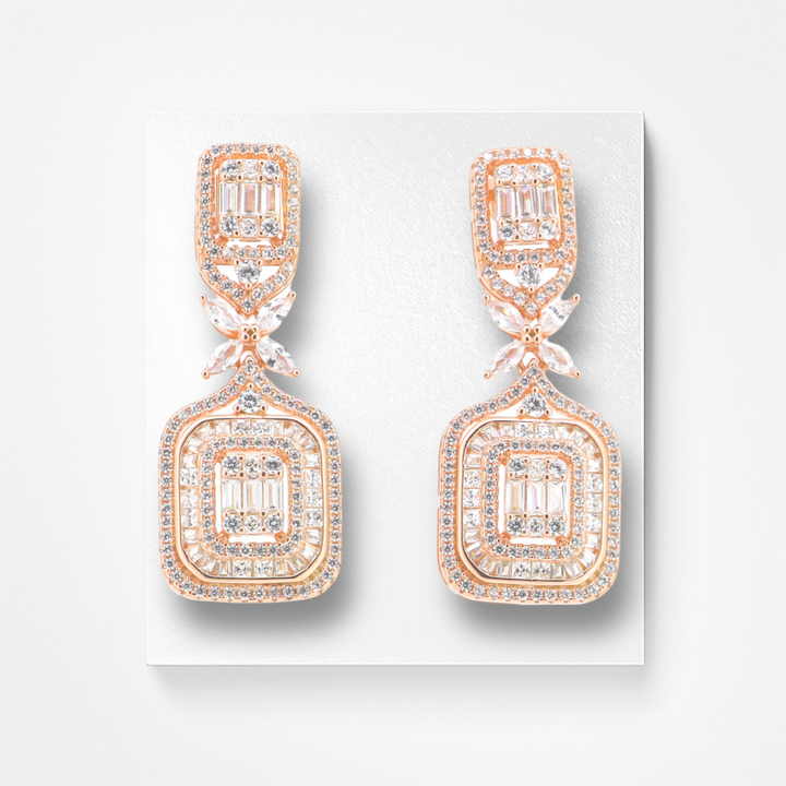 925 silver earrings- Trendy besilver dangle Earrings with rose gold plated for a Glamorous Look