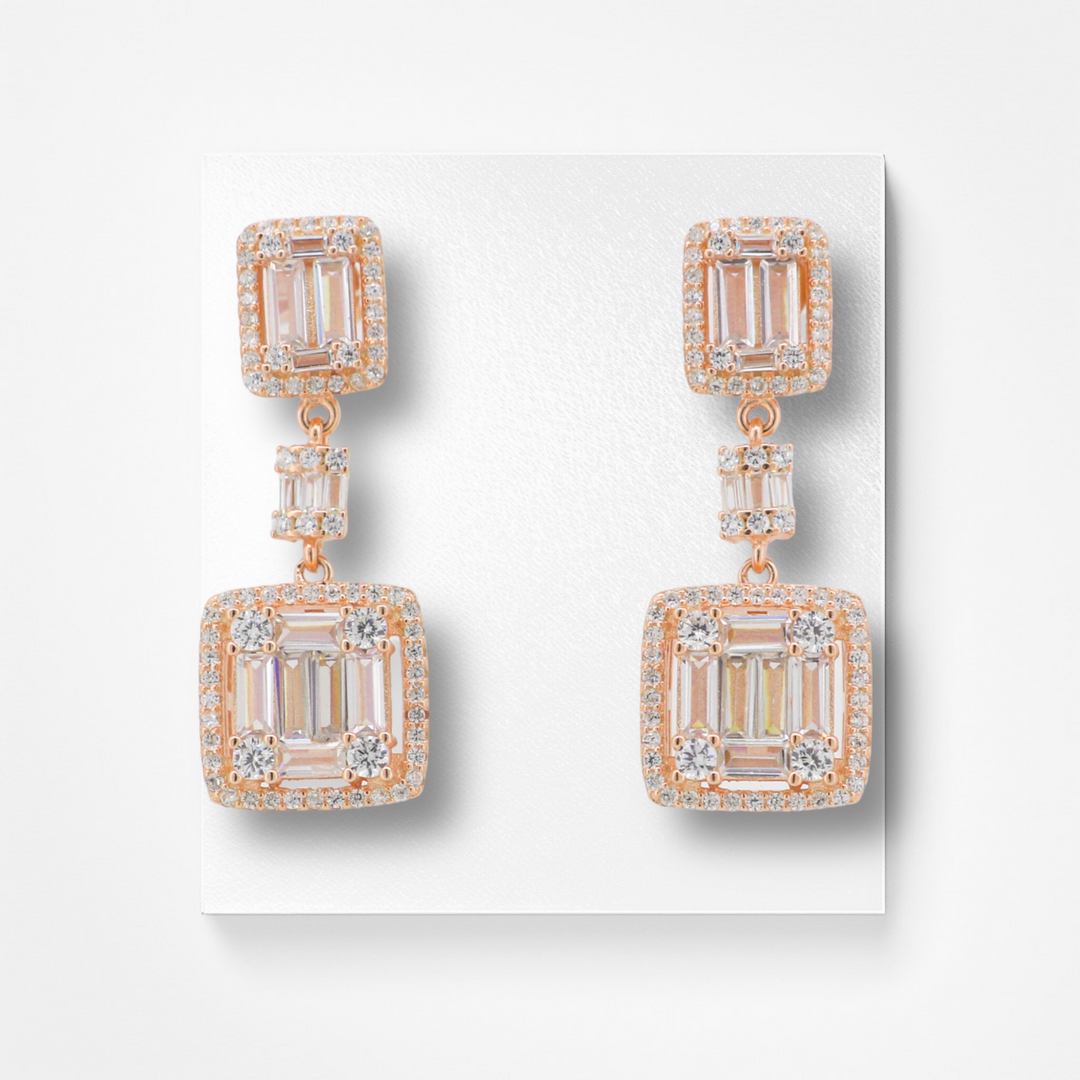 925 silver earrings- Trendy besilver dangle Earrings with rose gold plated for a Glamorous Look