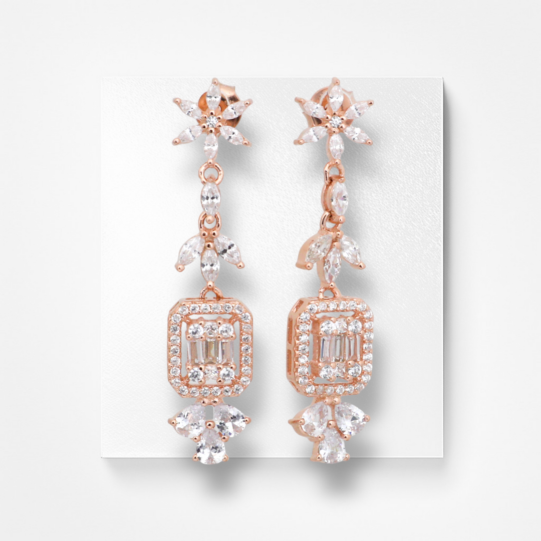 925 silver earrings- Trendy besilver dangle Earrings with rose gold plated for a Glamorous Look