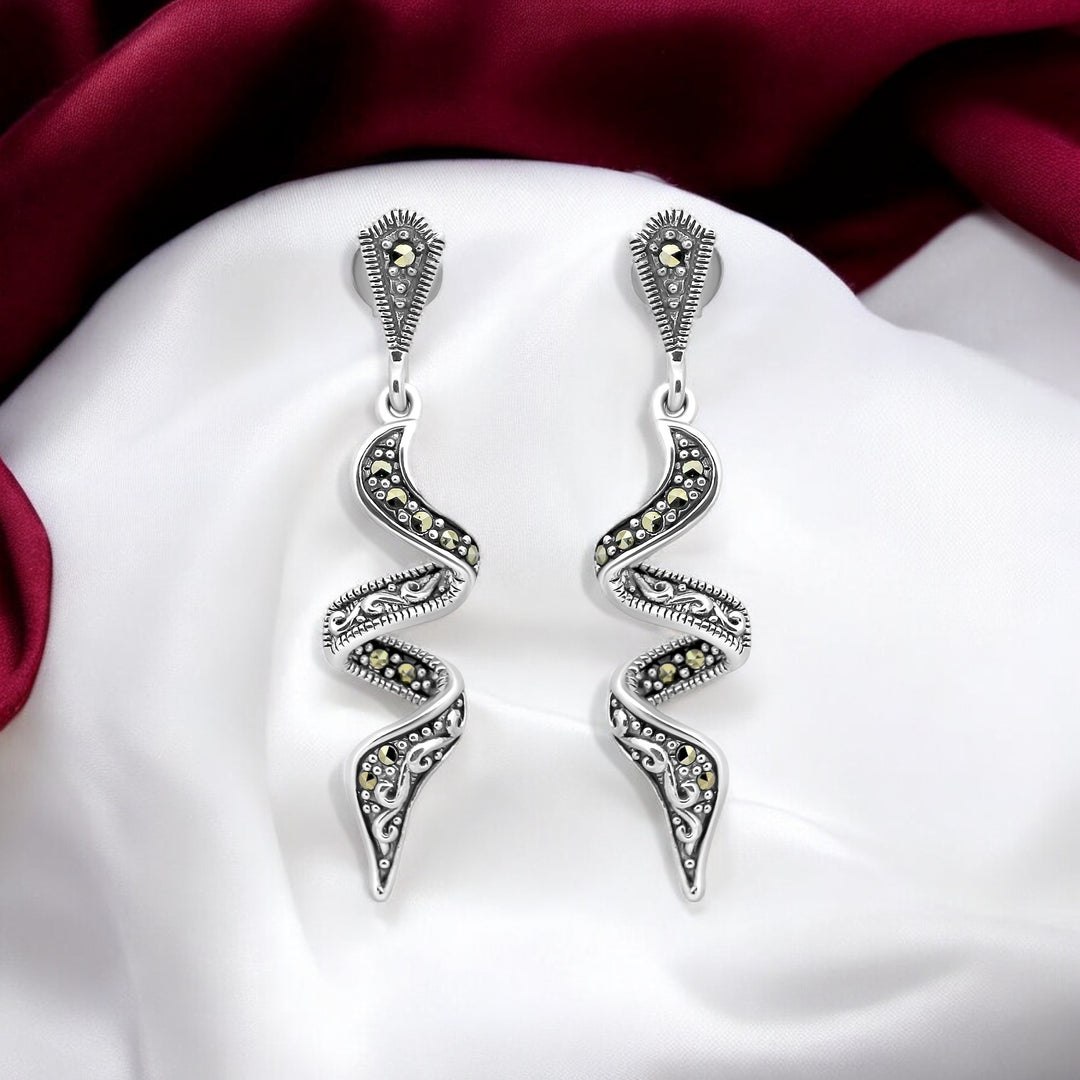 Curvy  design marcasite stone dangler earring set