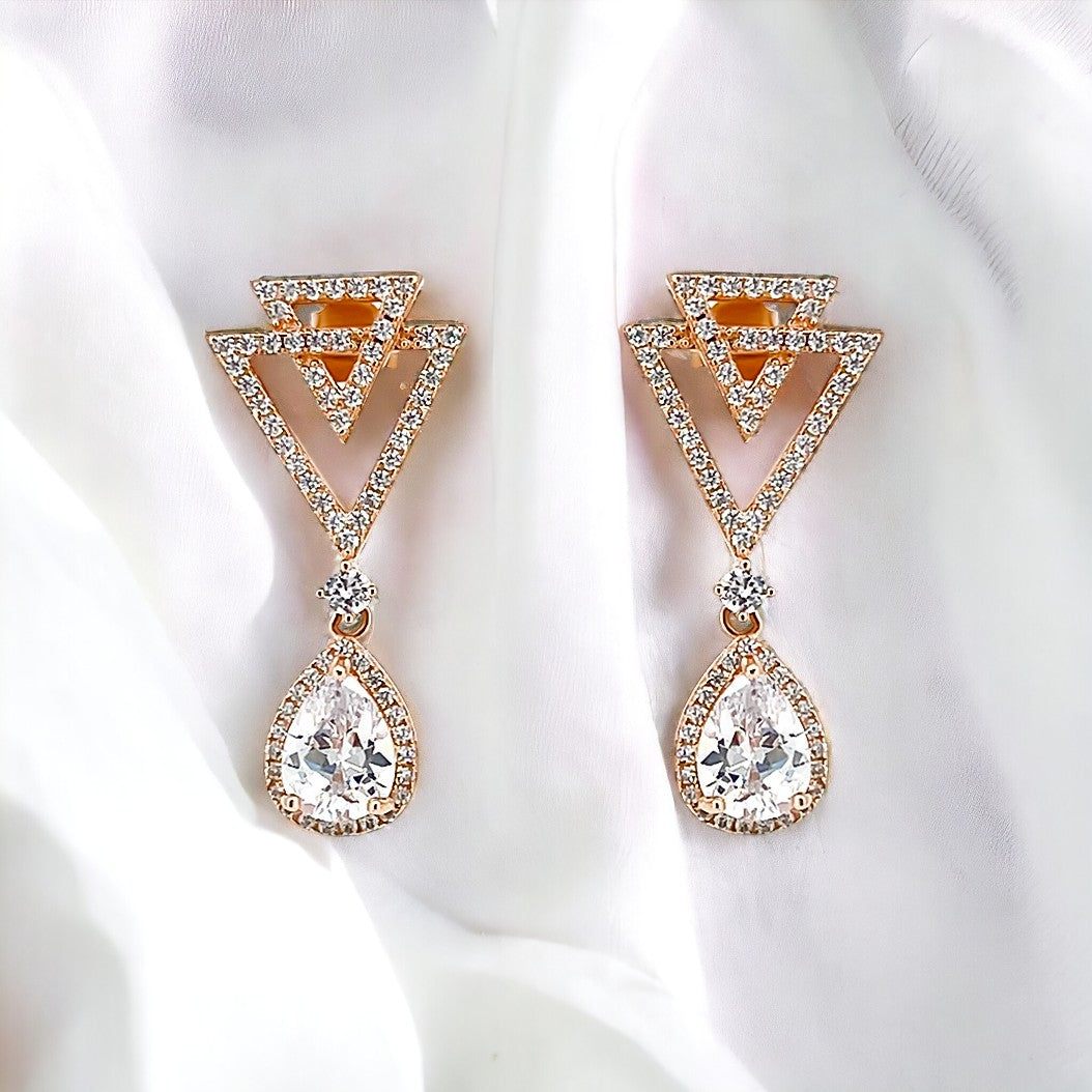 925 silver earrings- Trendy besilver dangle Earrings with rose gold plated for a Glamorous Look