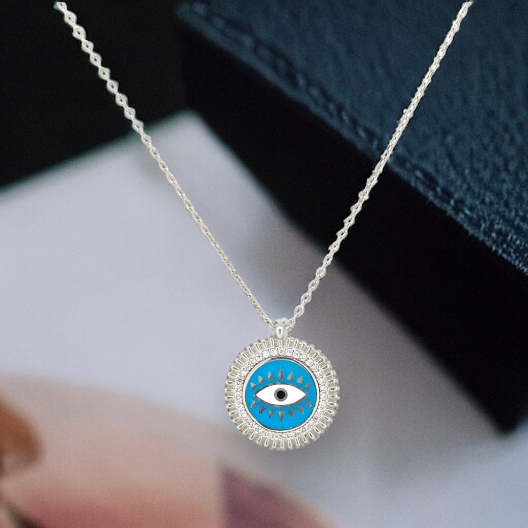 925 silver pendant with chain - "An evil eye pendant that speaks volumes with its quiet sophistication.