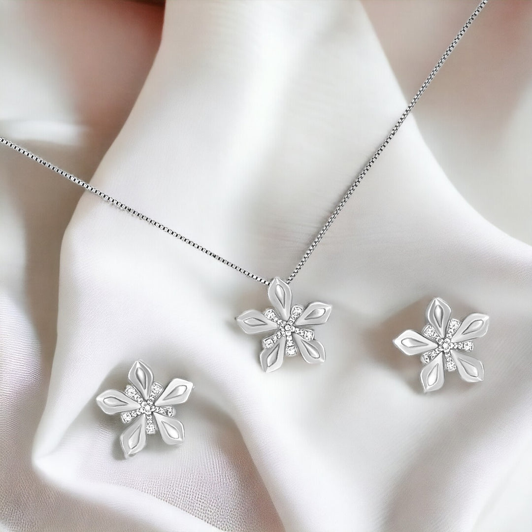 Beautiful designer silver Pendant with matching earring set with matte finish