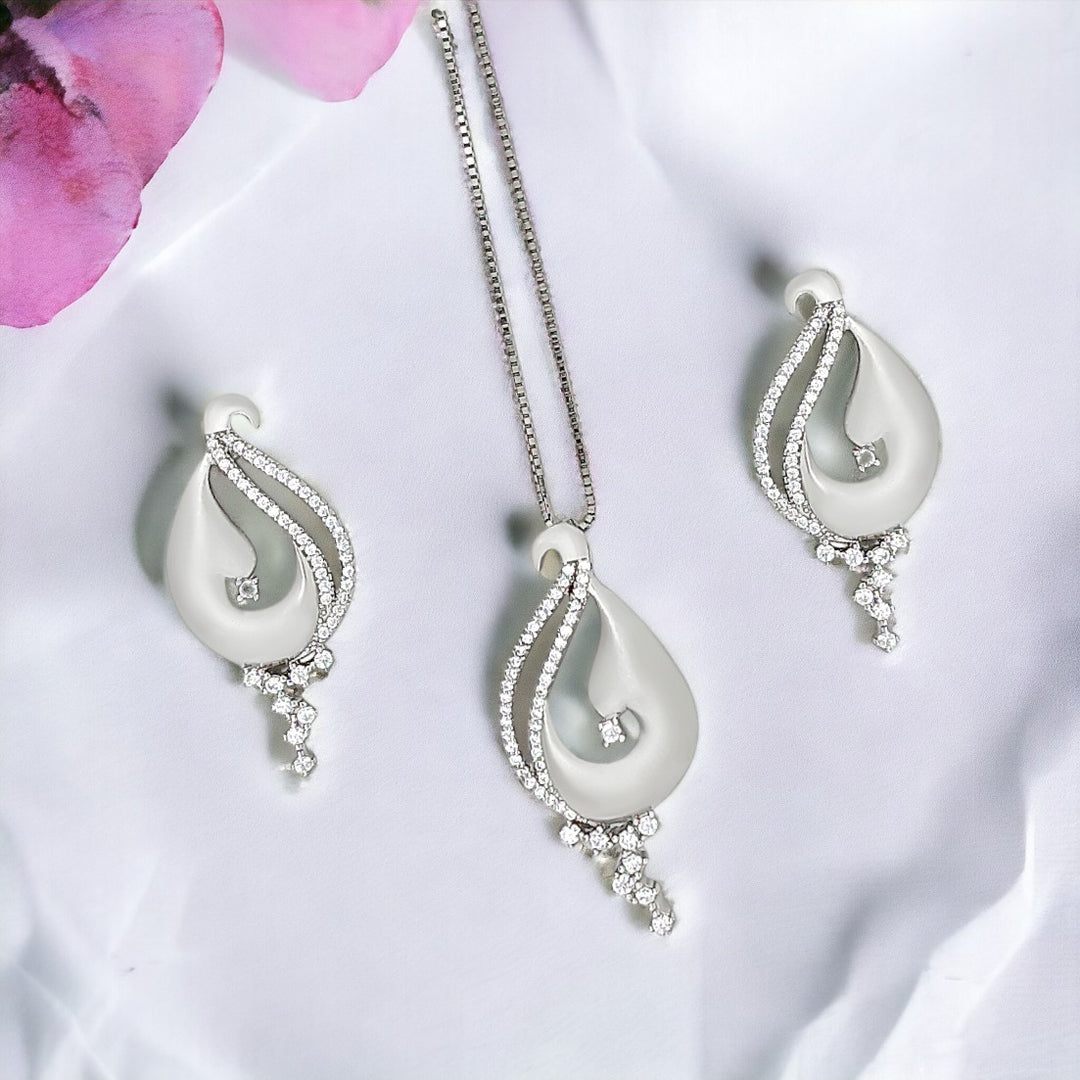 Designer silver pendant with matching earring set with matte finish