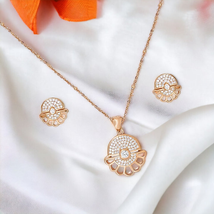 Designer Silver Pendant and matching earring set with Rose Gold plated.