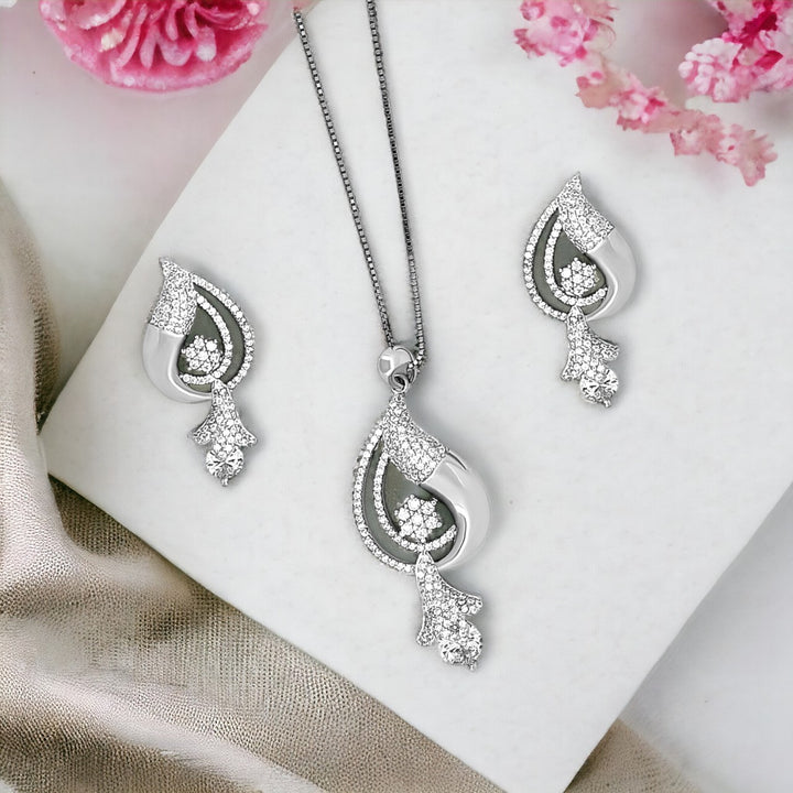 Beautiful designer silver pendant with matching earring set