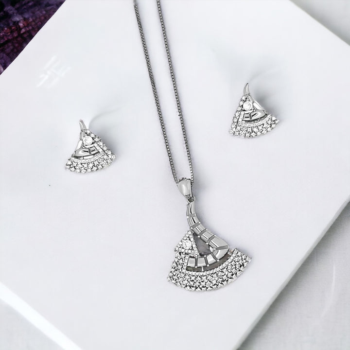 Designer Silver Pendant with matching earring set with dual tone finish (shine and matte finish )