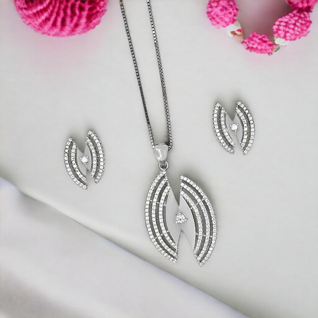 designer silver Pendant and matching earring set with matte finish