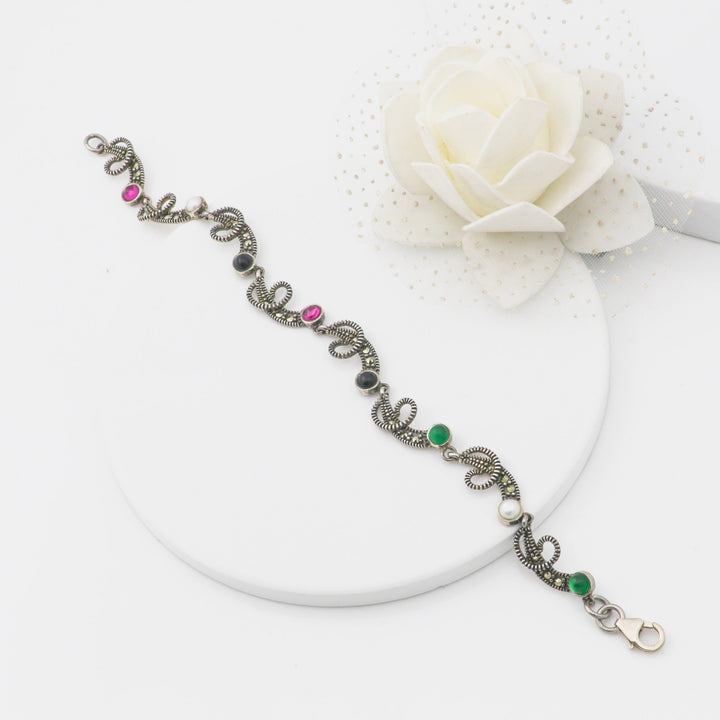 Marcasite multi stone Ladies Silver bracelet