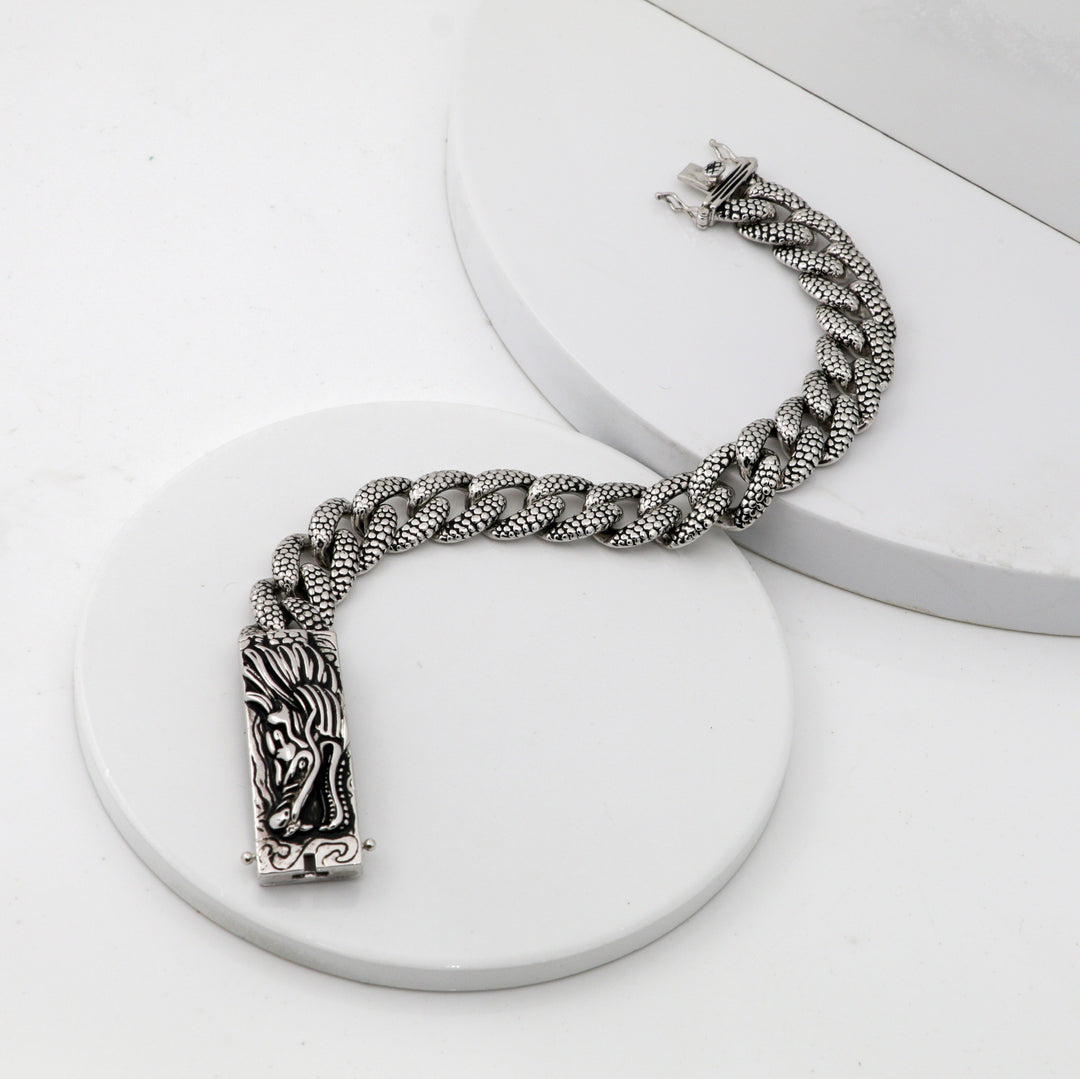 Men's oxidized silver bracelet-Snake Dragon design