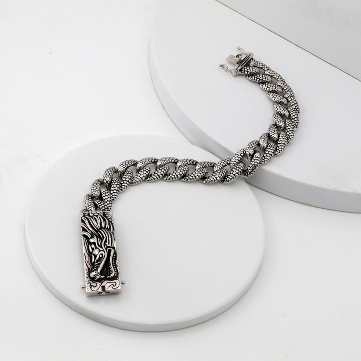 Men's oxidized silver bracelet-Snake Dragon design