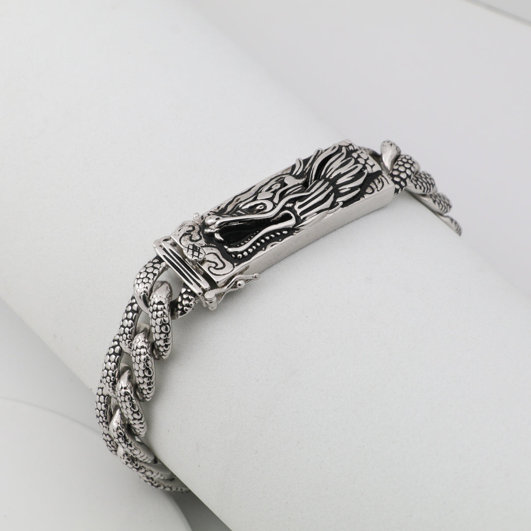 Men's oxidized silver bracelet-Snake Dragon design