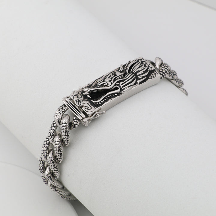 Men's oxidized silver bracelet-Snake Dragon design